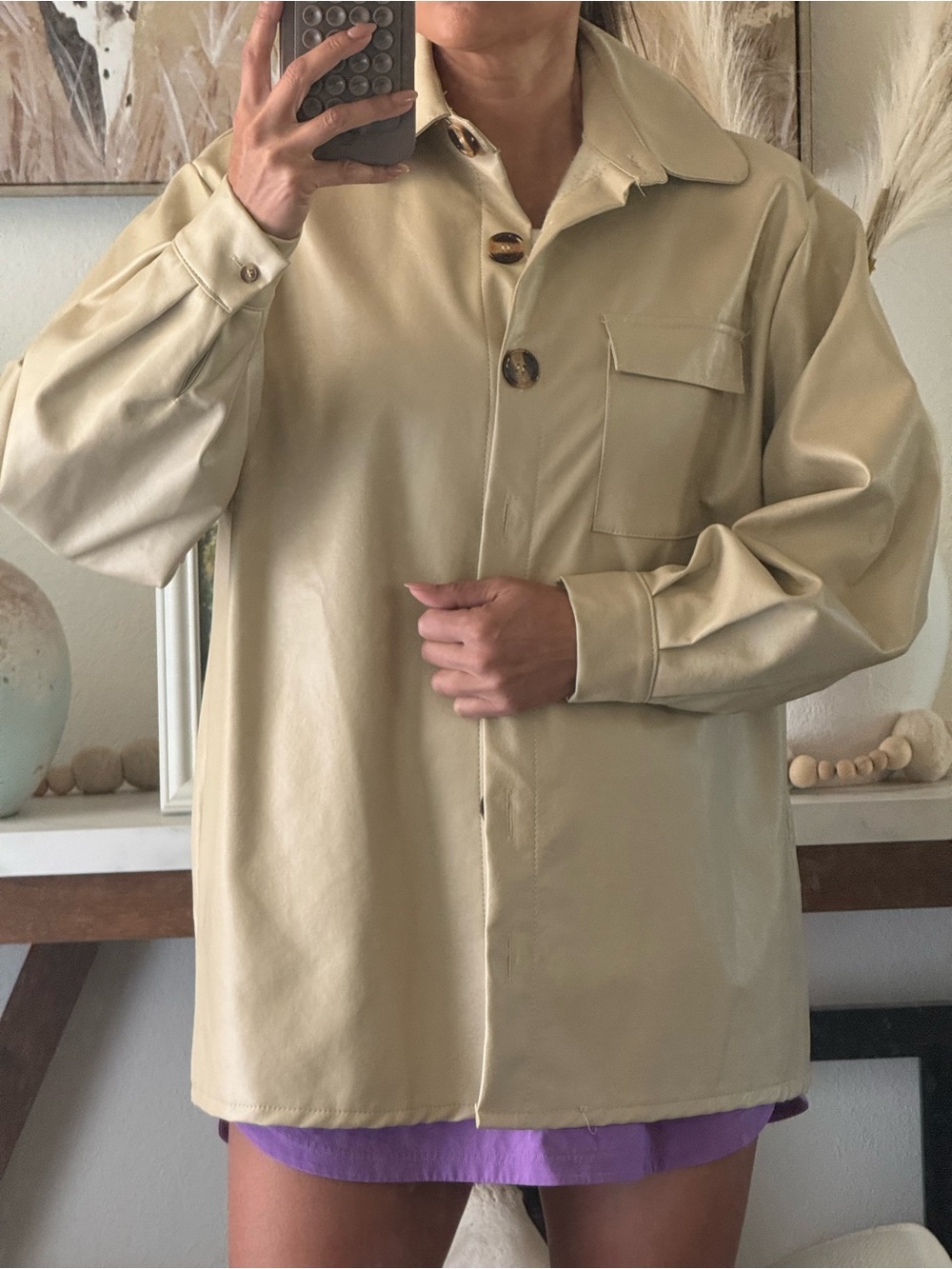 Nasty Gal Beige Vegan Shirt Jacket